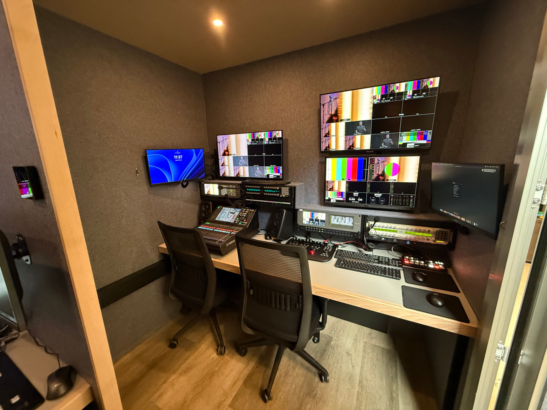 OB van technical desk and equipment racks