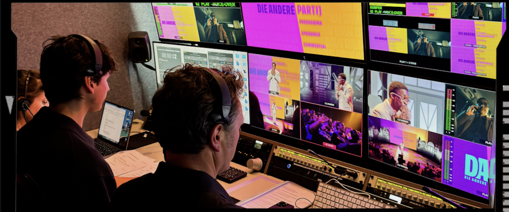 Directing team watching the multiview during a late night show